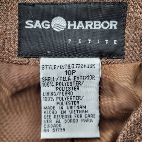 Sag Harbor Blazer Size 10P Brown Herringbone Hidden Buttons Cuffed Sleeve Vented - Picture 5 of 10